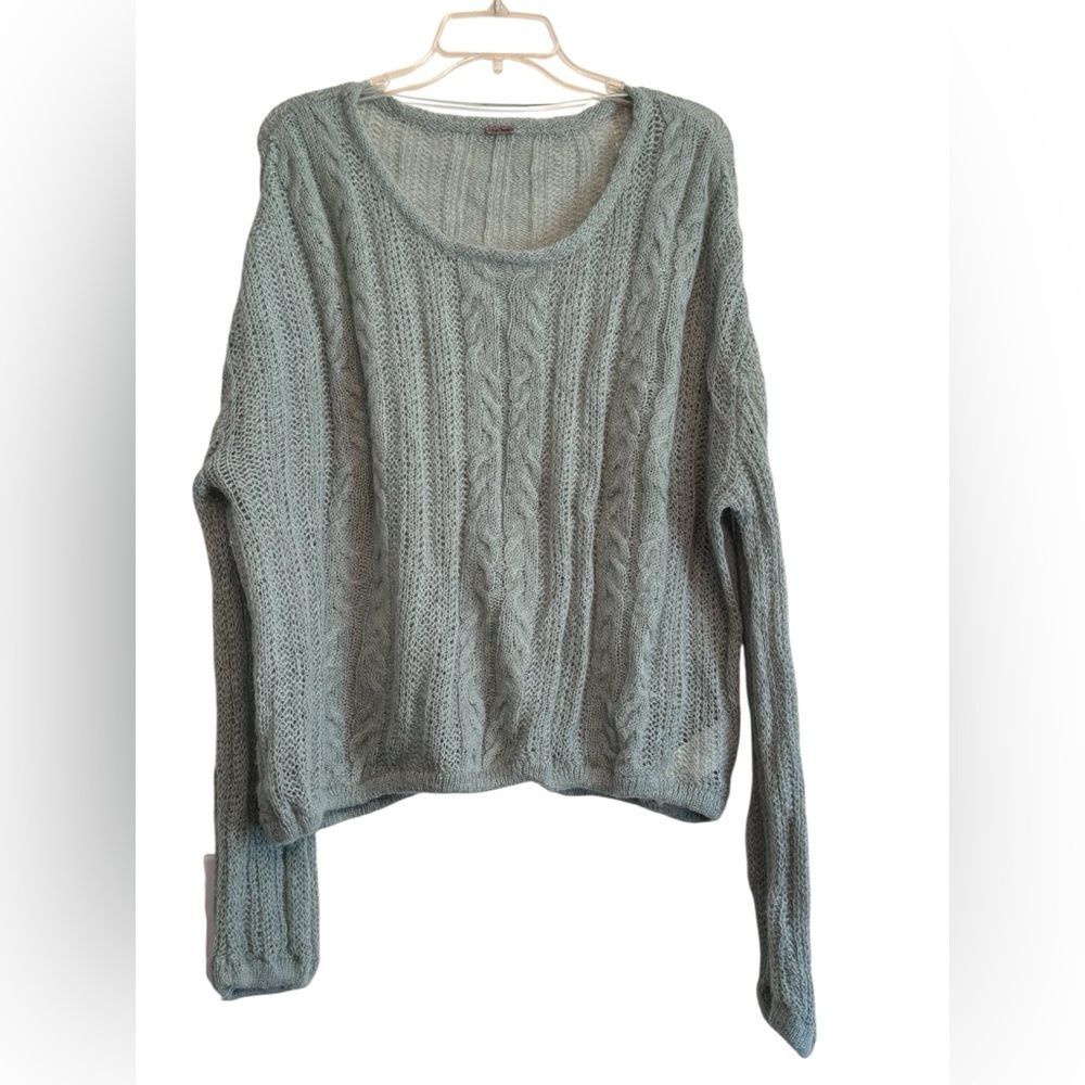 Free People Sage Green Cable Knit Sweater